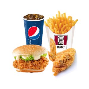 1 chicken burger + 1 chicken wing  + 1 Pqt fries + 1 cup Pepsi