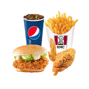 1 chicken burger + 1 chicken wing  + 1 Pqt fries + 1 cup Pepsi