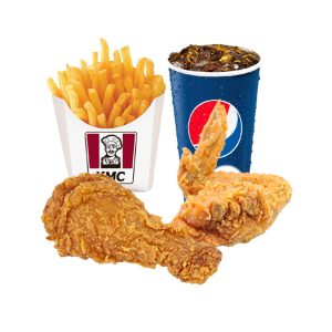 1 chicken drumstick + 1 chicken wing + 1 Pqt fries + 1 cup Pepsi
