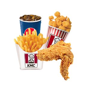 1 chicken popcorn + 1 chicken wing  + 1 Pqt fries + 1 cup Pepsi
