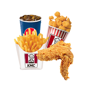 1 chicken popcorn + 1 chicken wing  + 1 Pqt fries + 1 cup Pepsi