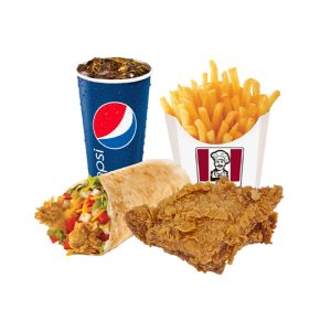 1 chicken wrap + 1 chicken back + 1 Pqt fries + 1 cup Pepsi