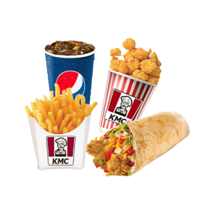 1 chicken wrap + 1 chicken popcorn + 1 Pqt fries + 1 cup Pepsi