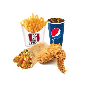 1 chicken wrap + 1 chicken wing + 1 Pqt fries + 1 cup Pepsi