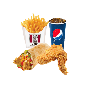 1 chicken wrap + 1 chicken wing + 1 Pqt fries + 1 cup Pepsi