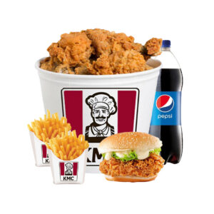 1 full chicken + 1 chicken burger + 2 P fries + 1 L Pepsi