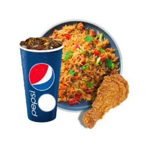 1 plate fried rice + 1 chicken drumstick + 1 cup Pepsi