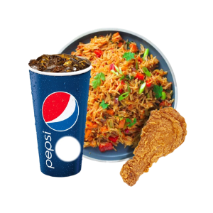 1 plate fried rice + 1 chicken drumstick + 1 cup Pepsi